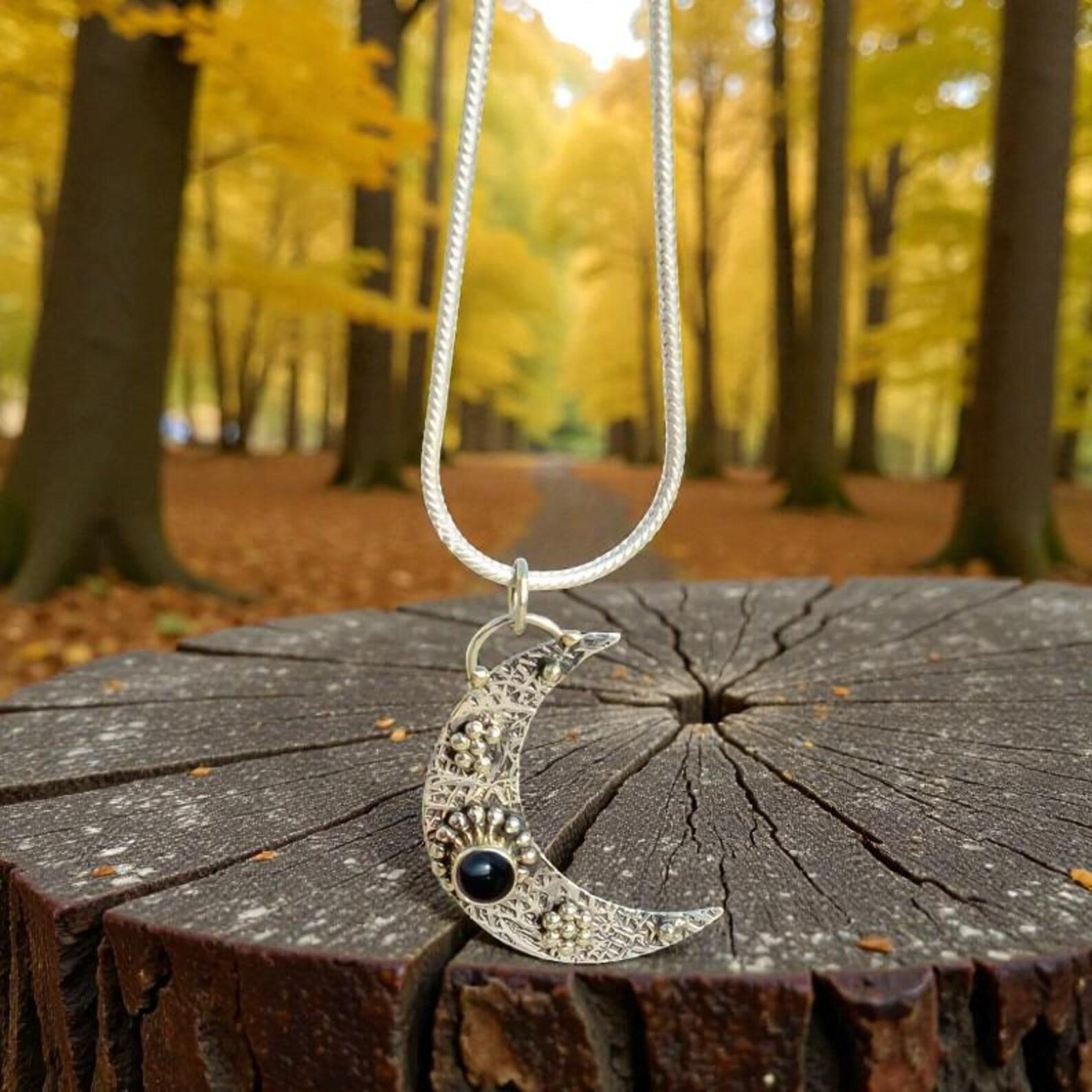 Handmade Sterling Silver Crescent Moon Pendant, Gemstone Necklace