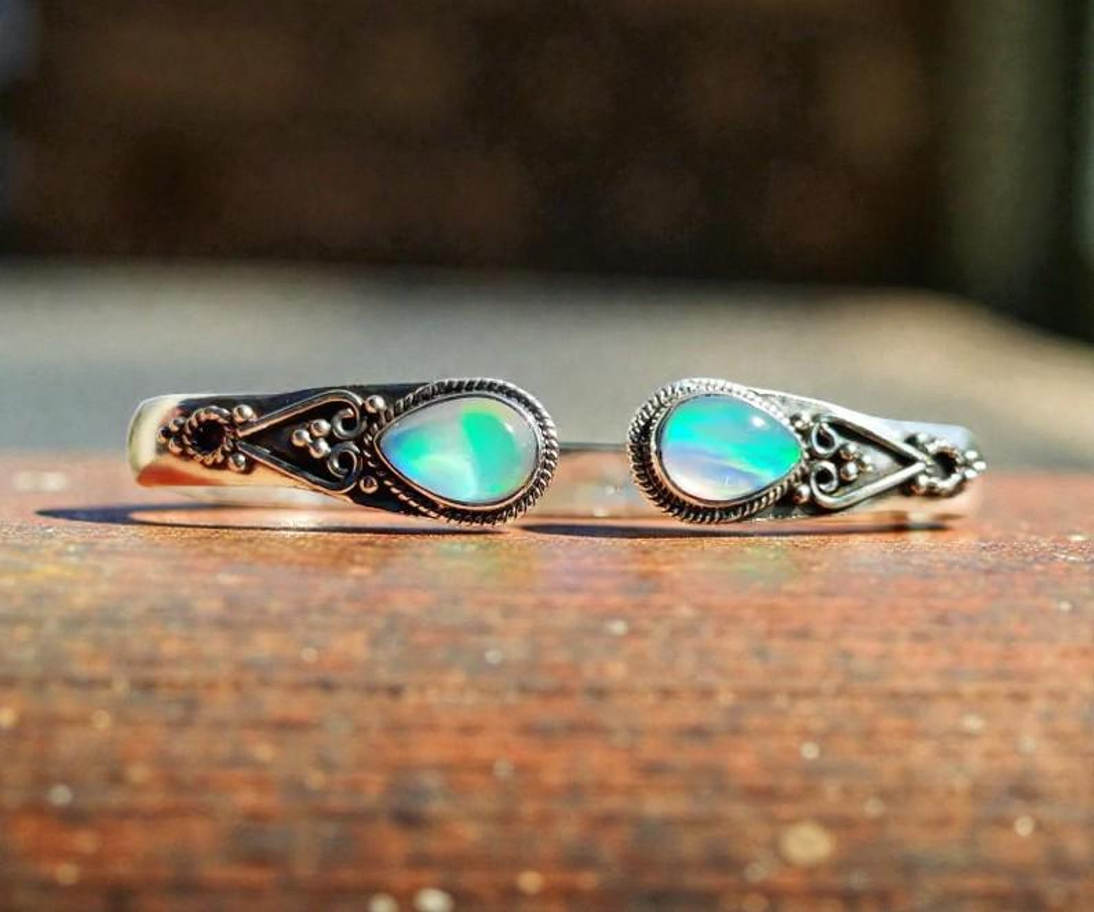 Handmade Gemstone Cuff Bracelet, Teardrop Turquoise Copper Bangle