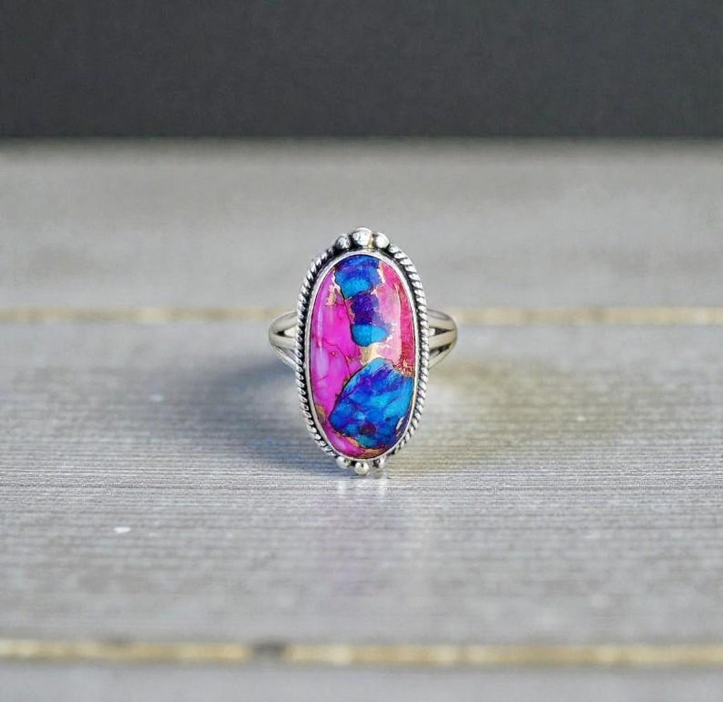 Cotton Candy Turquoise Ring, Sterling Silver Boho Statement Jewelry
