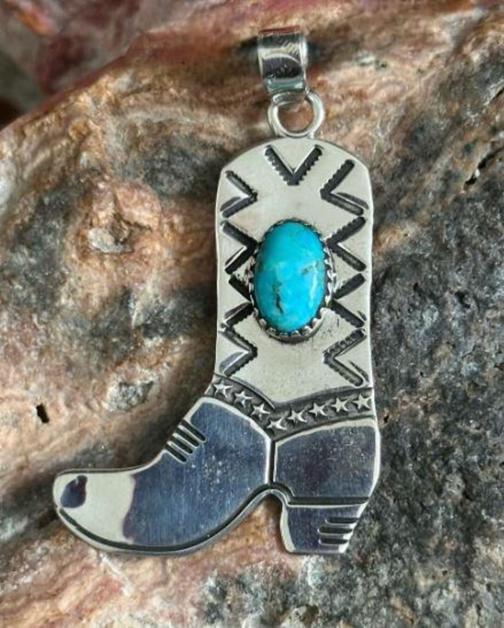 Cowboy Boot Pendant with Turquoise, Sterling Silver Southwestern Necklace