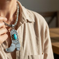 Cowboy Boot Pendant with Turquoise, Sterling Silver Southwestern Necklace