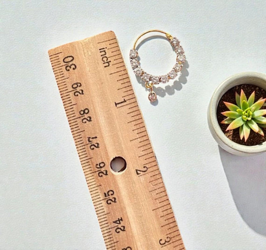 Gold Nose Ring with CZ Stones, Dainty Boho Hoop Jewelry