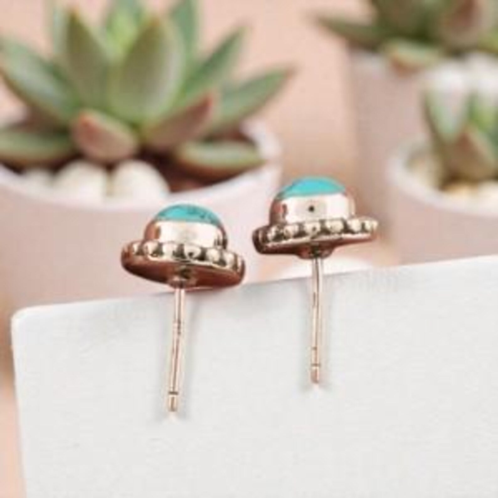 Genuine Turquoise Stud Earrings, Boho Southwestern Jewelry