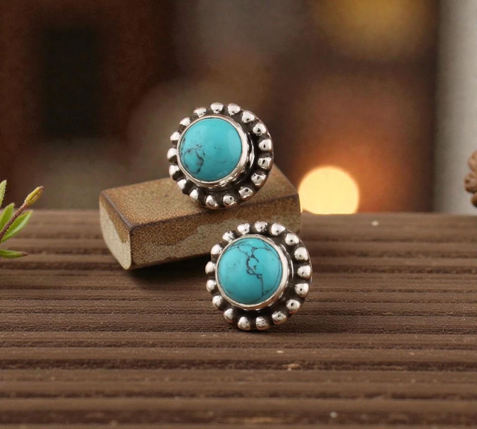 Genuine Turquoise Stud Earrings, Boho Southwestern Jewelry