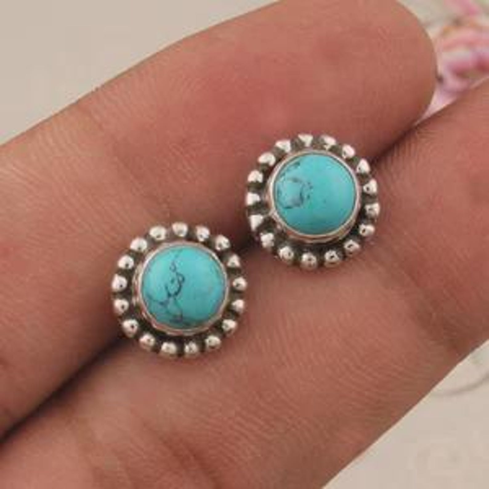 Genuine Turquoise Stud Earrings, Boho Southwestern Jewelry