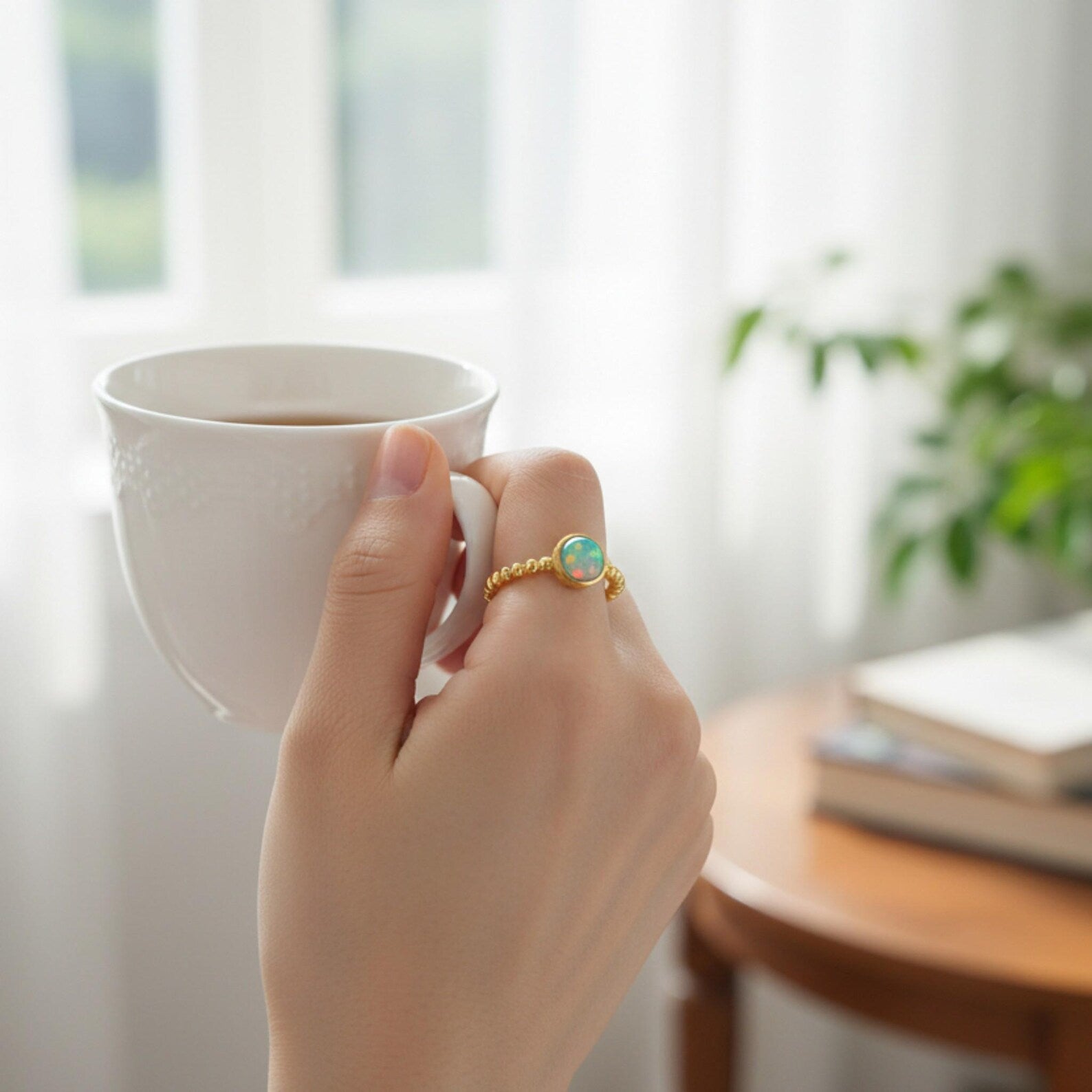 Sterling Silver Bezel Gemstone Ring | Adjustable Stacking Ring