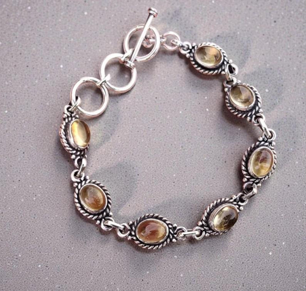 Vintage Style Citrine Sterling Silver Bracelet, Toggle Clasp