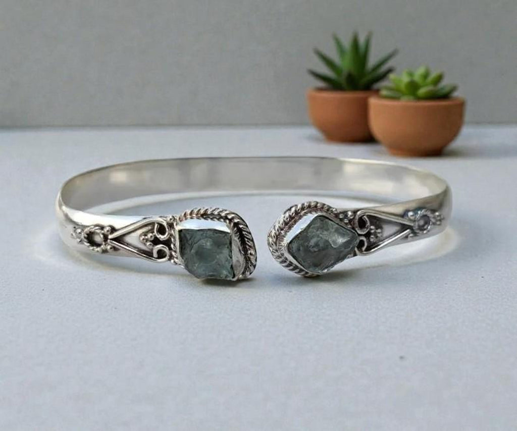 Handmade Gemstone Cuff Bracelet, Teardrop Turquoise Copper Bangle