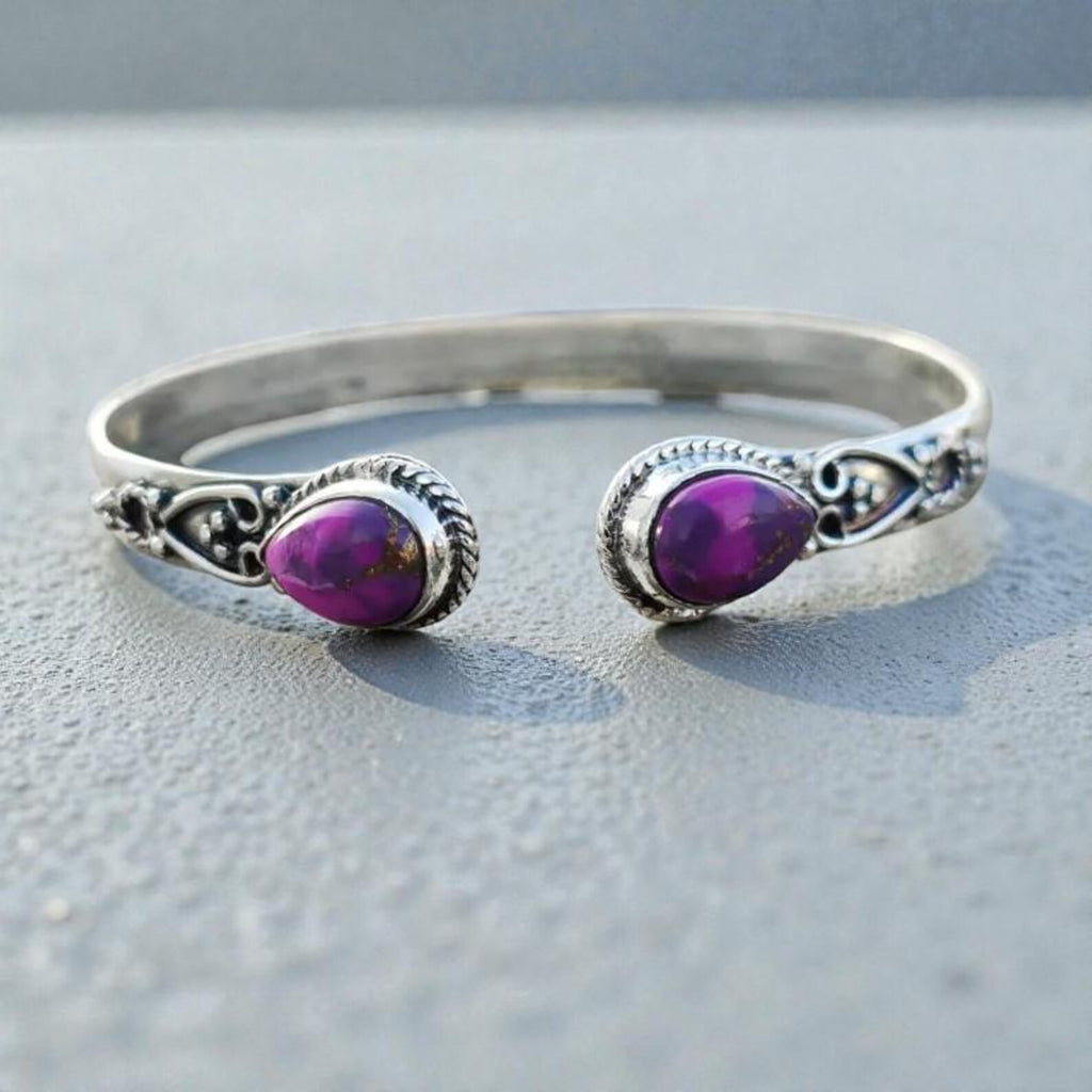Handmade Gemstone Cuff Bracelet, Teardrop Turquoise Copper Bangle