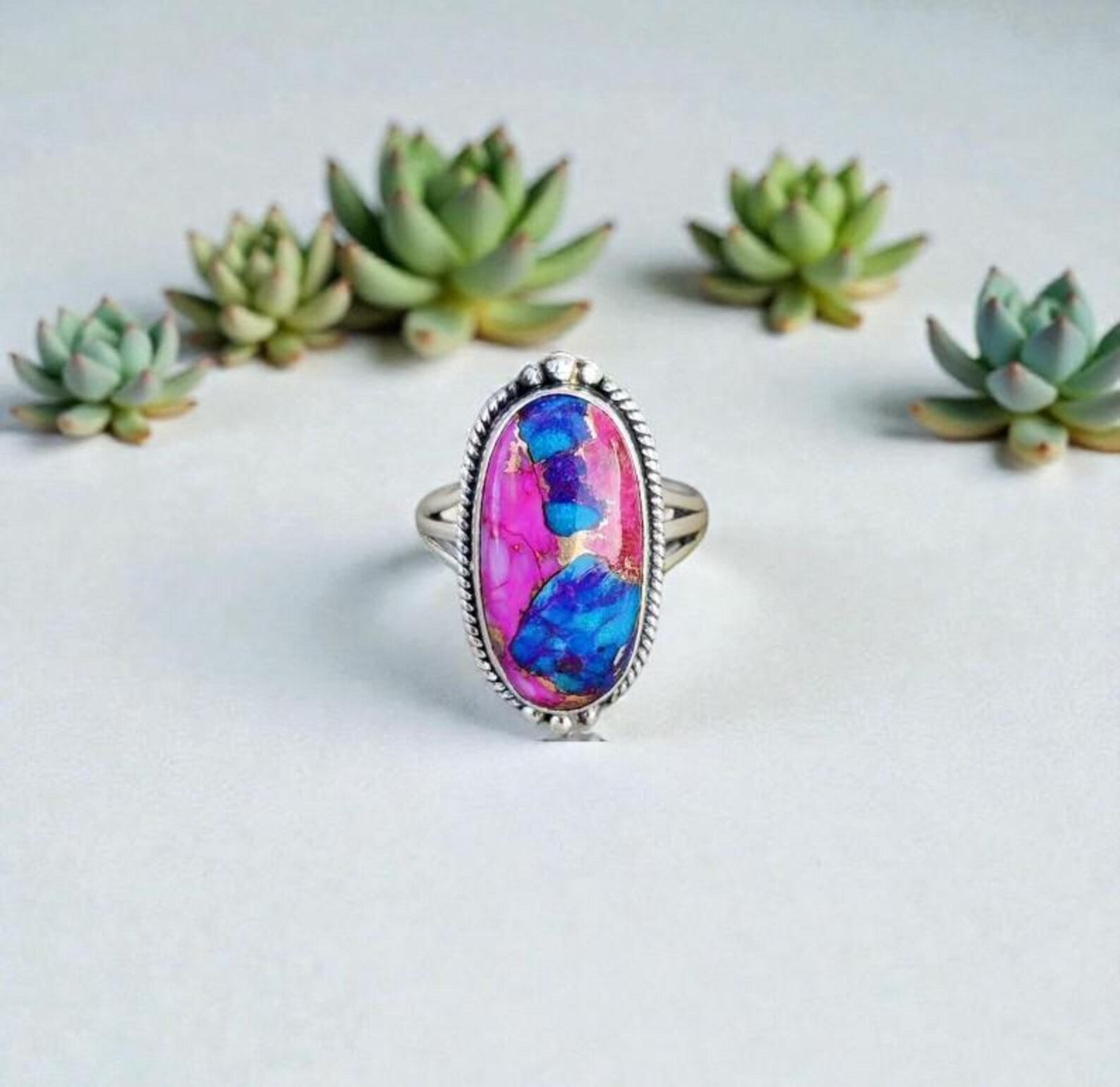 Cotton Candy Turquoise Ring, Sterling Silver Boho Statement Jewelry