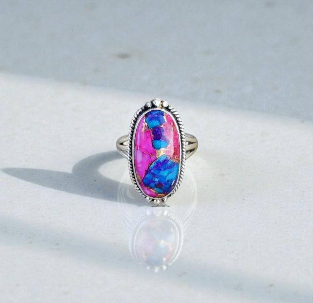 Cotton Candy Turquoise Ring, Sterling Silver Boho Statement Jewelry