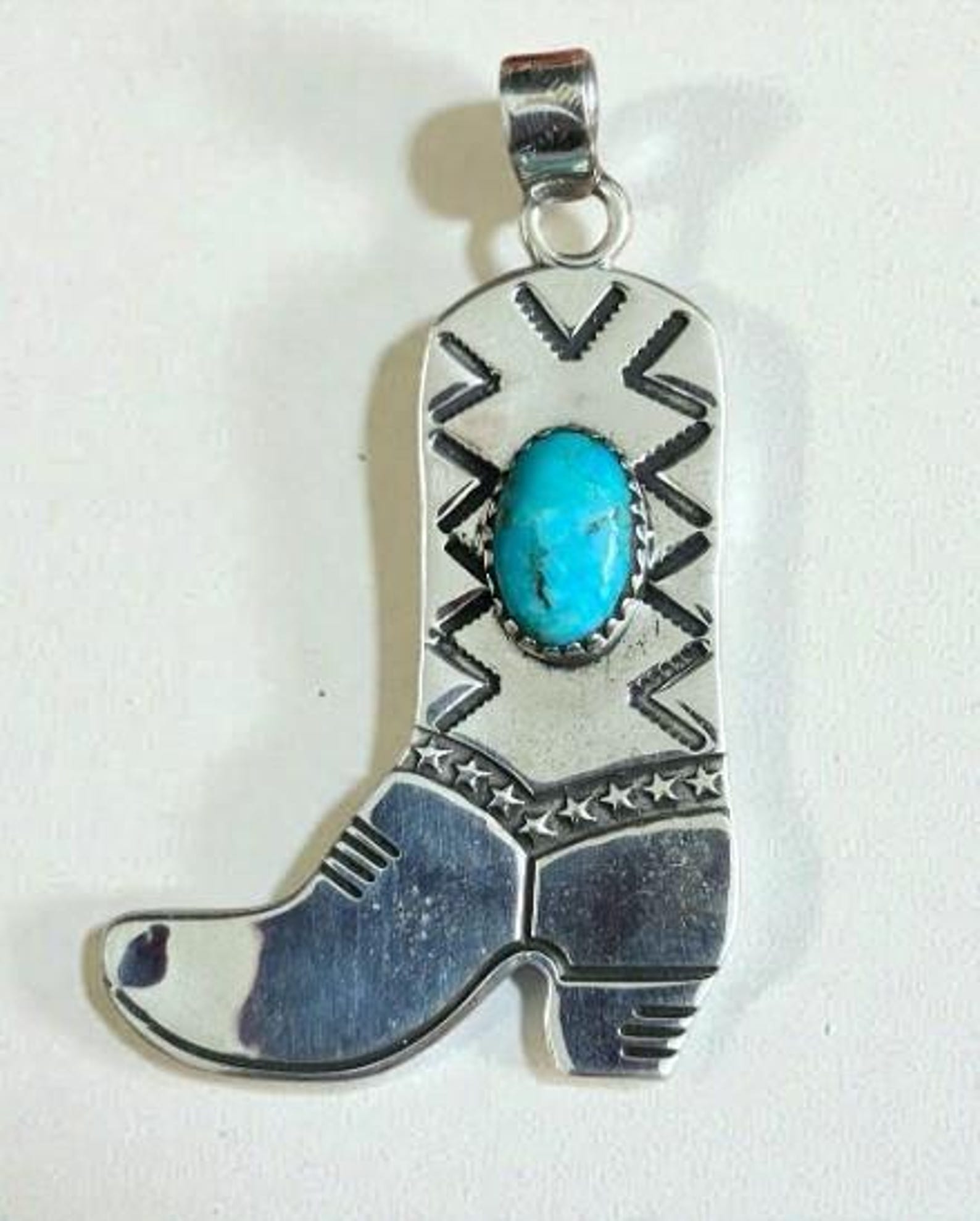 Cowboy Boot Pendant with Turquoise, Sterling Silver Southwestern Necklace