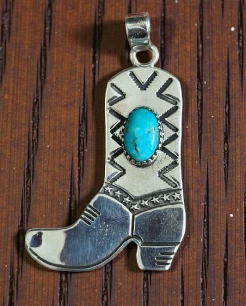 Cowboy Boot Pendant with Turquoise, Sterling Silver Southwestern Necklace