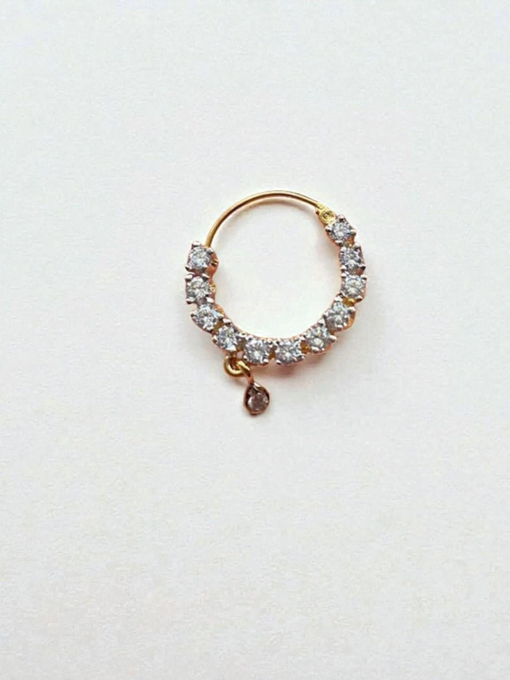 Gold Nose Ring with CZ Stones, Dainty Boho Hoop Jewelry