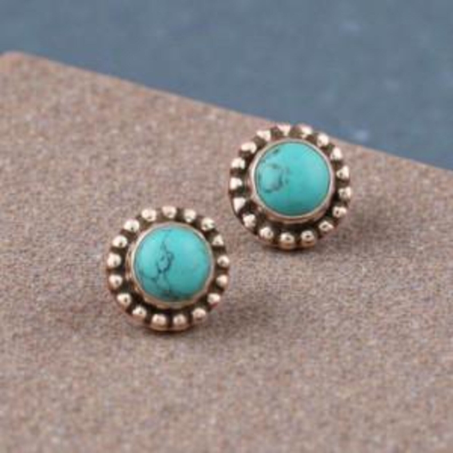Genuine Turquoise Stud Earrings, Boho Southwestern Jewelry