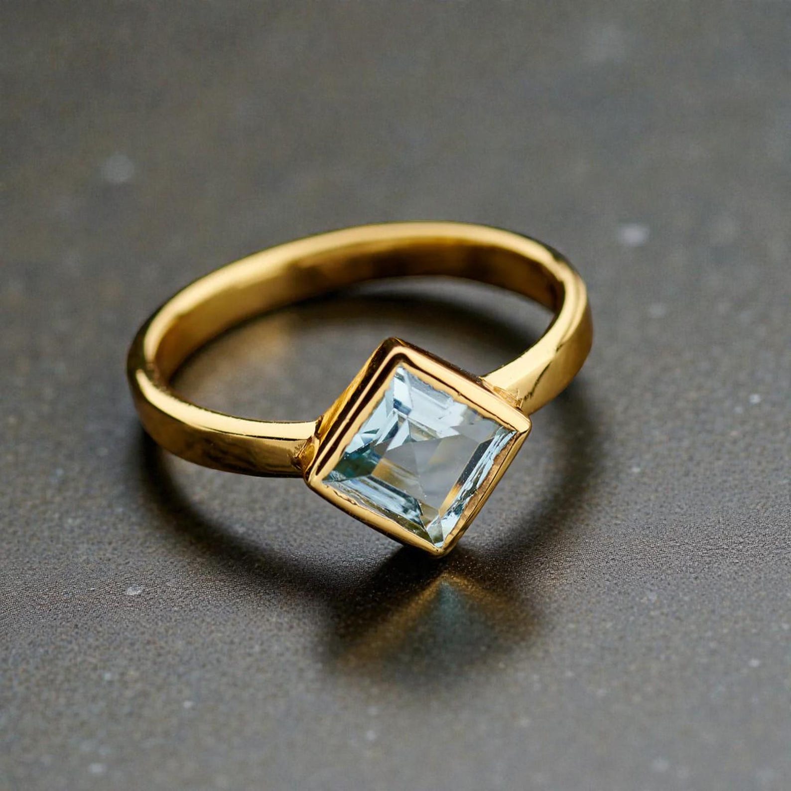 Gold Plated Silver Gemstone Ring - Square Cut Gem Ring - Minimalist Style - Rings for Women - Available in Multiple Gemstones!