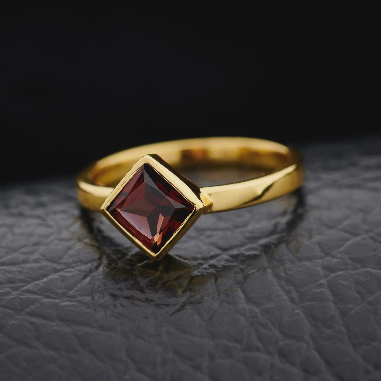 Gold Plated Silver Gemstone Ring - Square Cut Gem Ring - Minimalist Style - Rings for Women - Available in Multiple Gemstones!