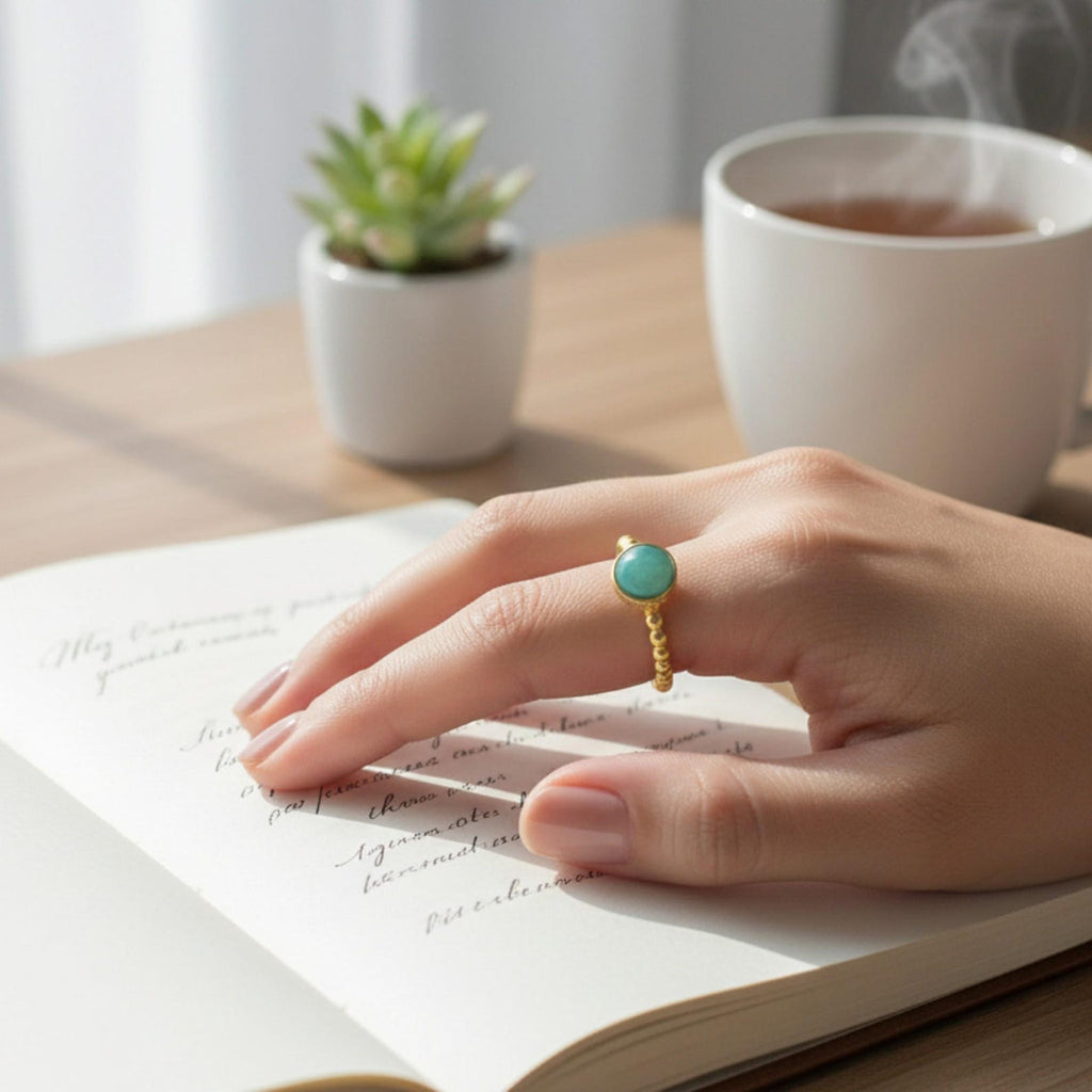 Sterling Silver Bezel Gemstone Ring | Adjustable Stacking Ring
