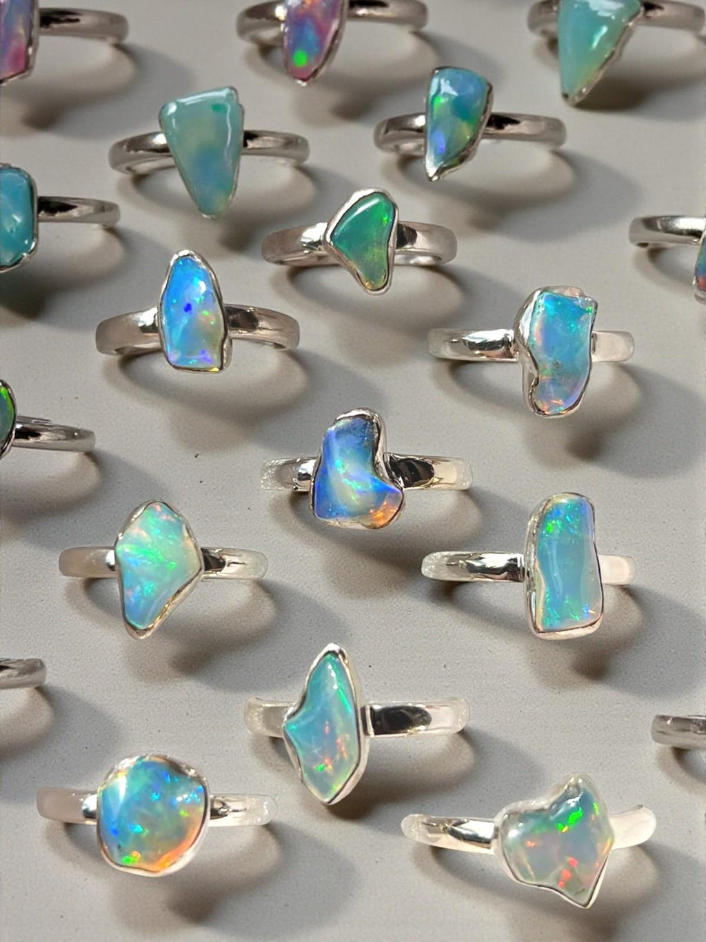 Ethiopian Opal Ring, Raw Gemstone Set in Polished Silver