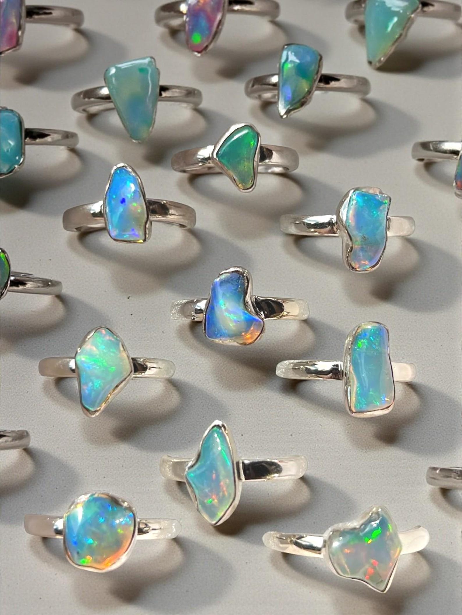 Ethiopian Opal Ring, Raw Gemstone Set in Polished Silver