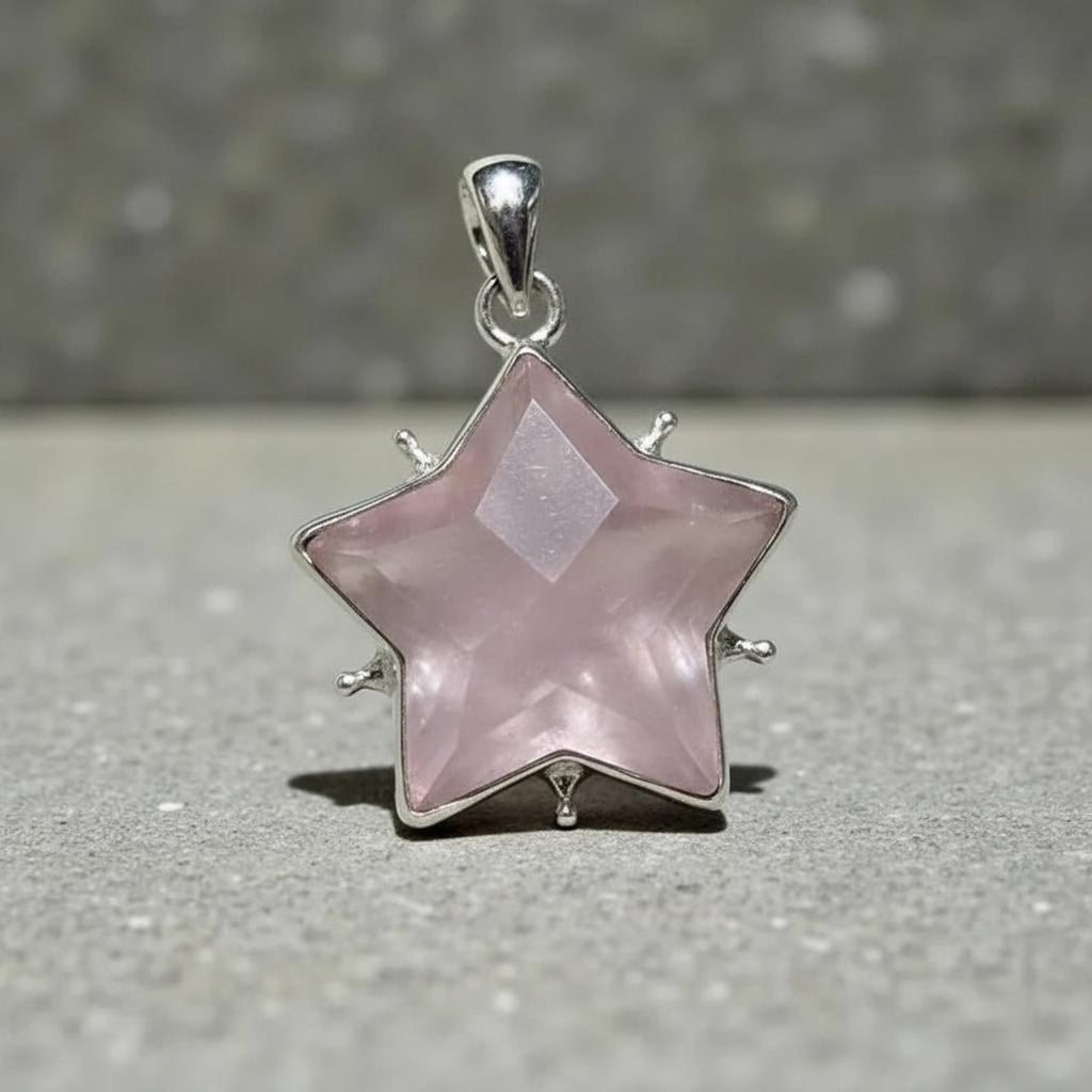 Sterling Silver Star Pendant Necklace with Iridescent Aura Opal