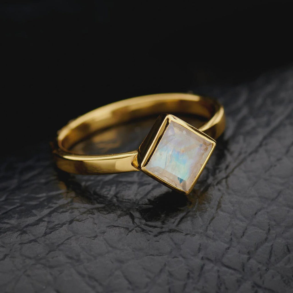 Gold Plated Silver Gemstone Ring - Square Cut Gem Ring - Minimalist Style - Rings for Women - Available in Multiple Gemstones!