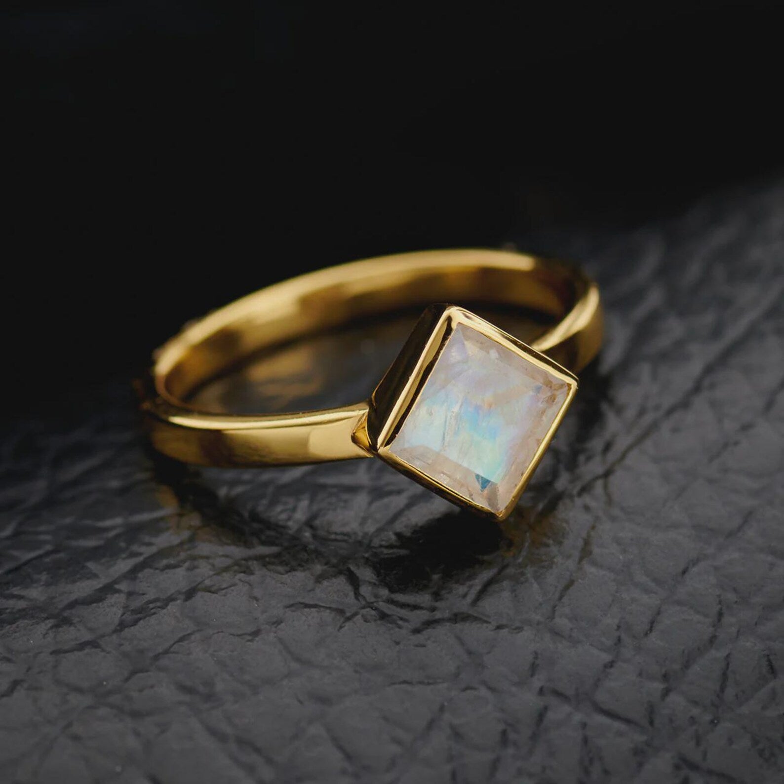 Gold Plated Silver Gemstone Ring - Square Cut Gem Ring - Minimalist Style - Rings for Women - Available in Multiple Gemstones!