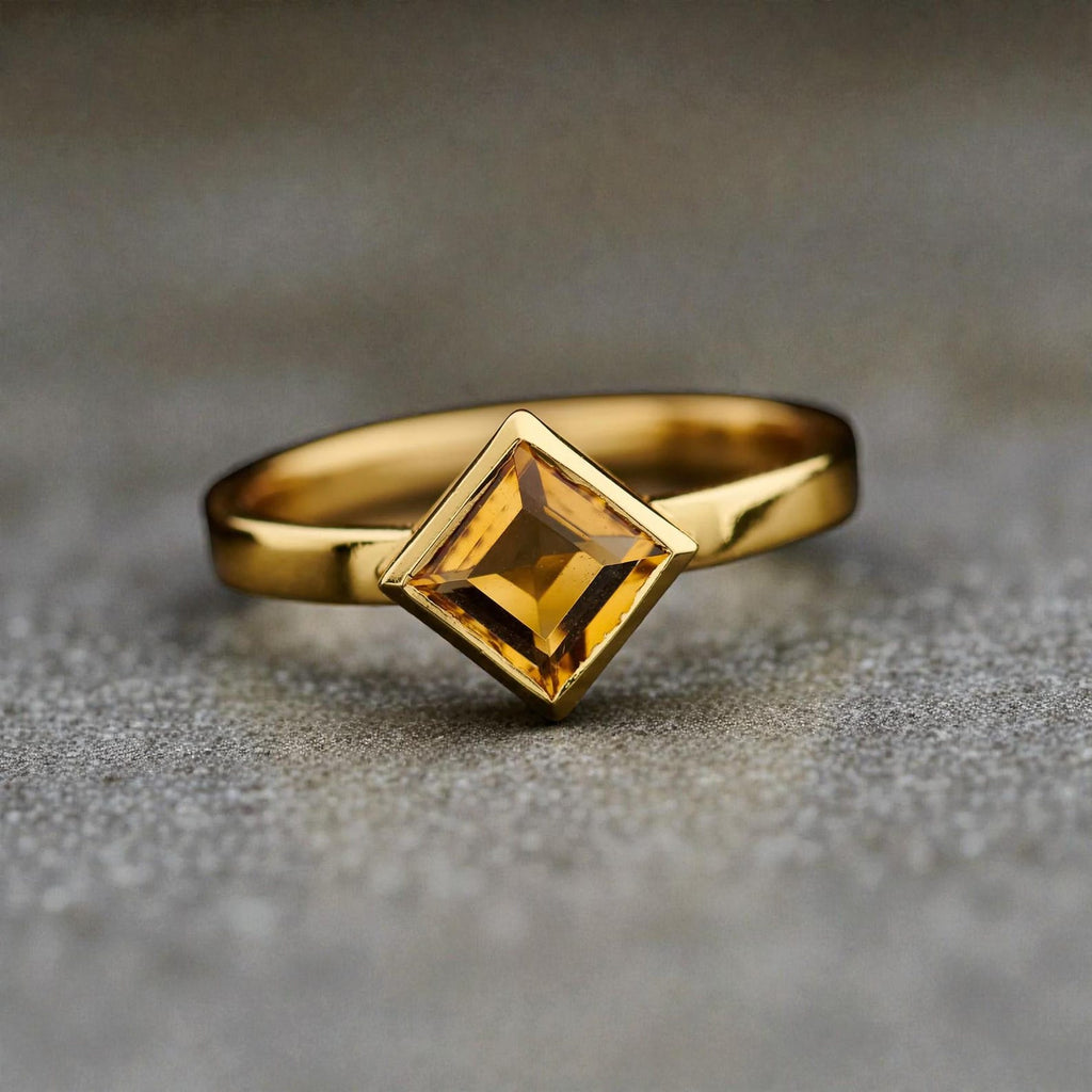 Gold Plated Silver Gemstone Ring - Square Cut Gem Ring - Minimalist Style - Rings for Women - Available in Multiple Gemstones!