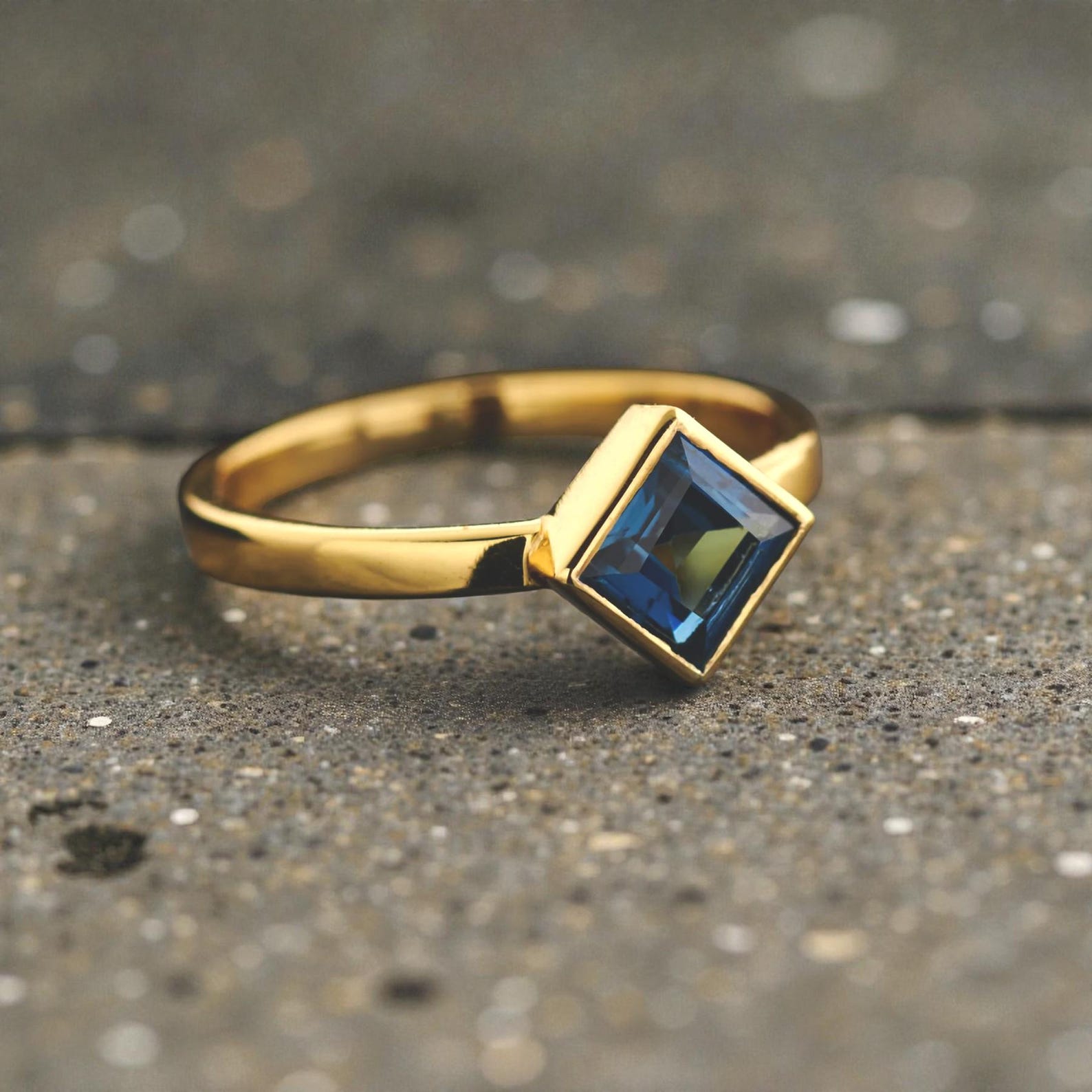 Gold Plated Silver Gemstone Ring - Square Cut Gem Ring - Minimalist Style - Rings for Women - Available in Multiple Gemstones!