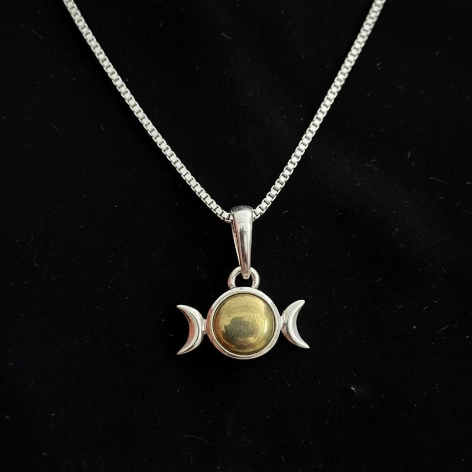 Triple Moon Necklace, Sterling Silver Pendant with Natural Gemstone