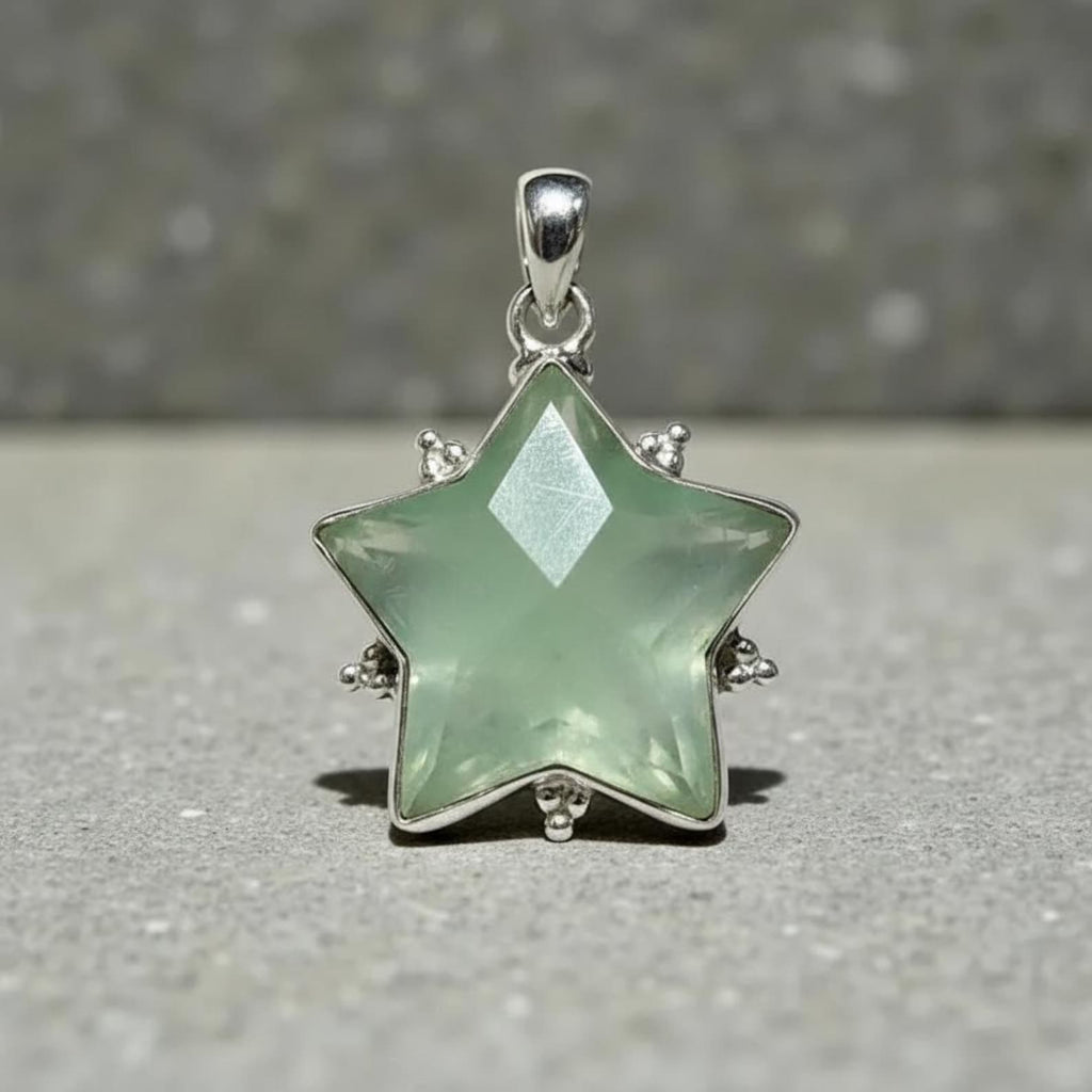 Sterling Silver Star Pendant Necklace with Iridescent Aura Opal