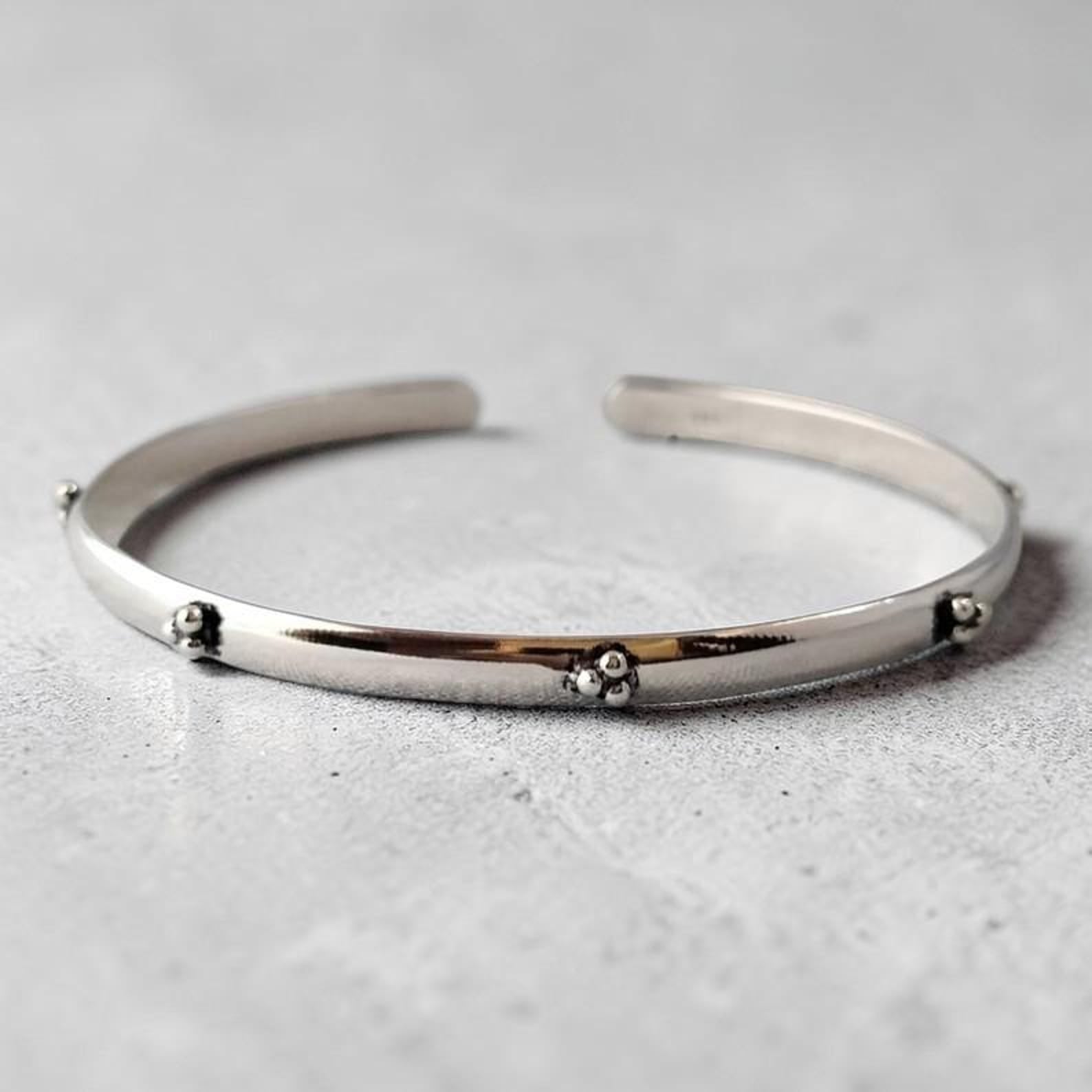 Silver Bangle Bracelet, Adjustable Open Cuff Design for Everyday Wear