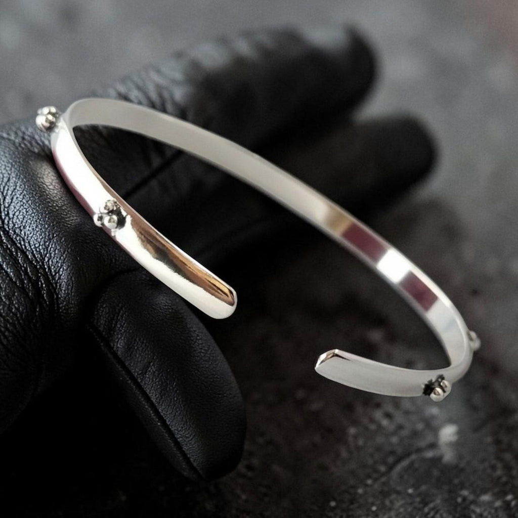 Silver Bangle Bracelet, Adjustable Open Cuff Design for Everyday Wear