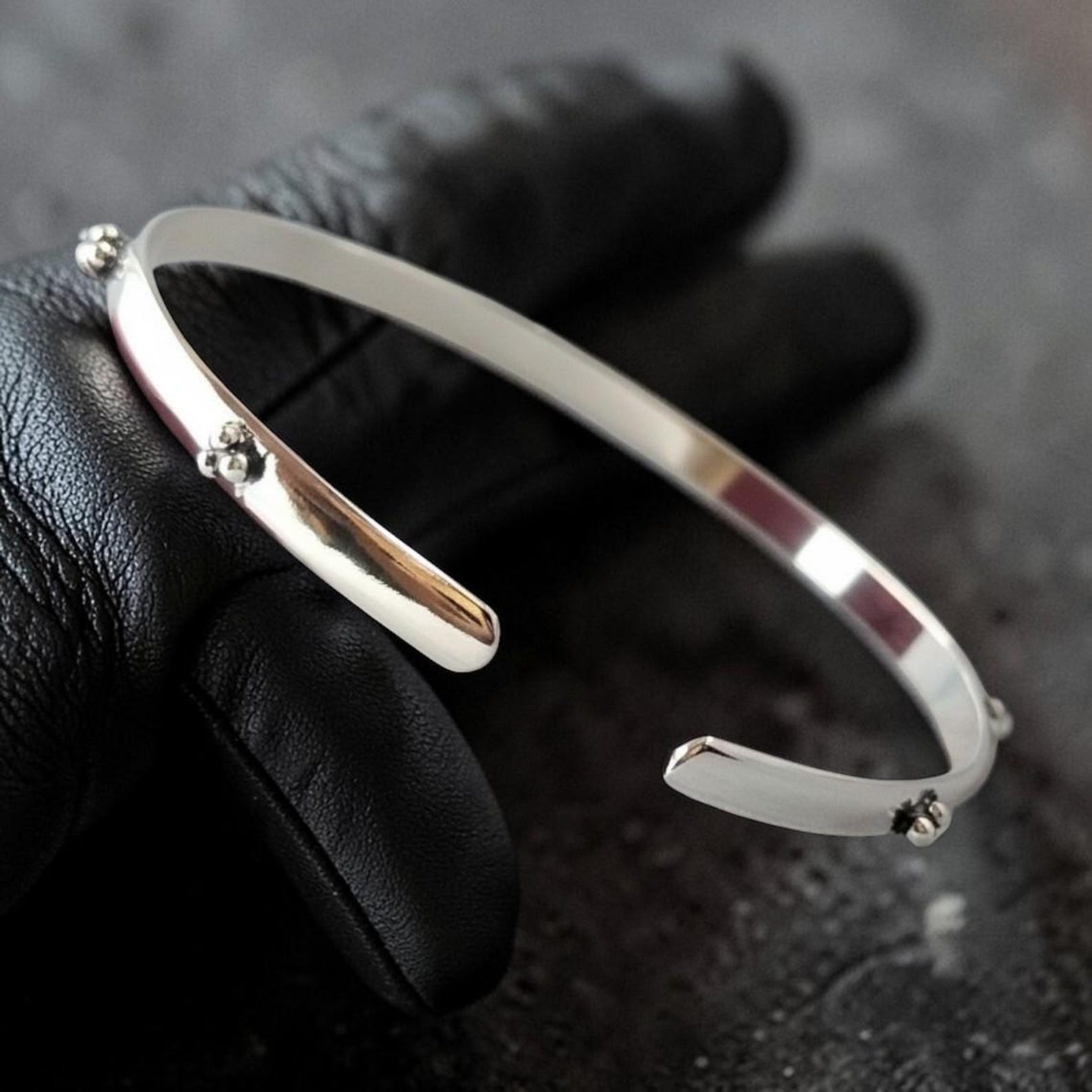 Silver Bangle Bracelet, Adjustable Open Cuff Design for Everyday Wear