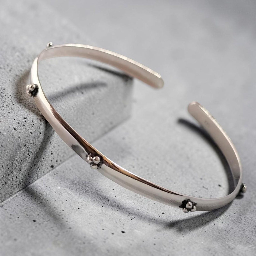 Silver Bangle Bracelet, Adjustable Open Cuff Design for Everyday Wear