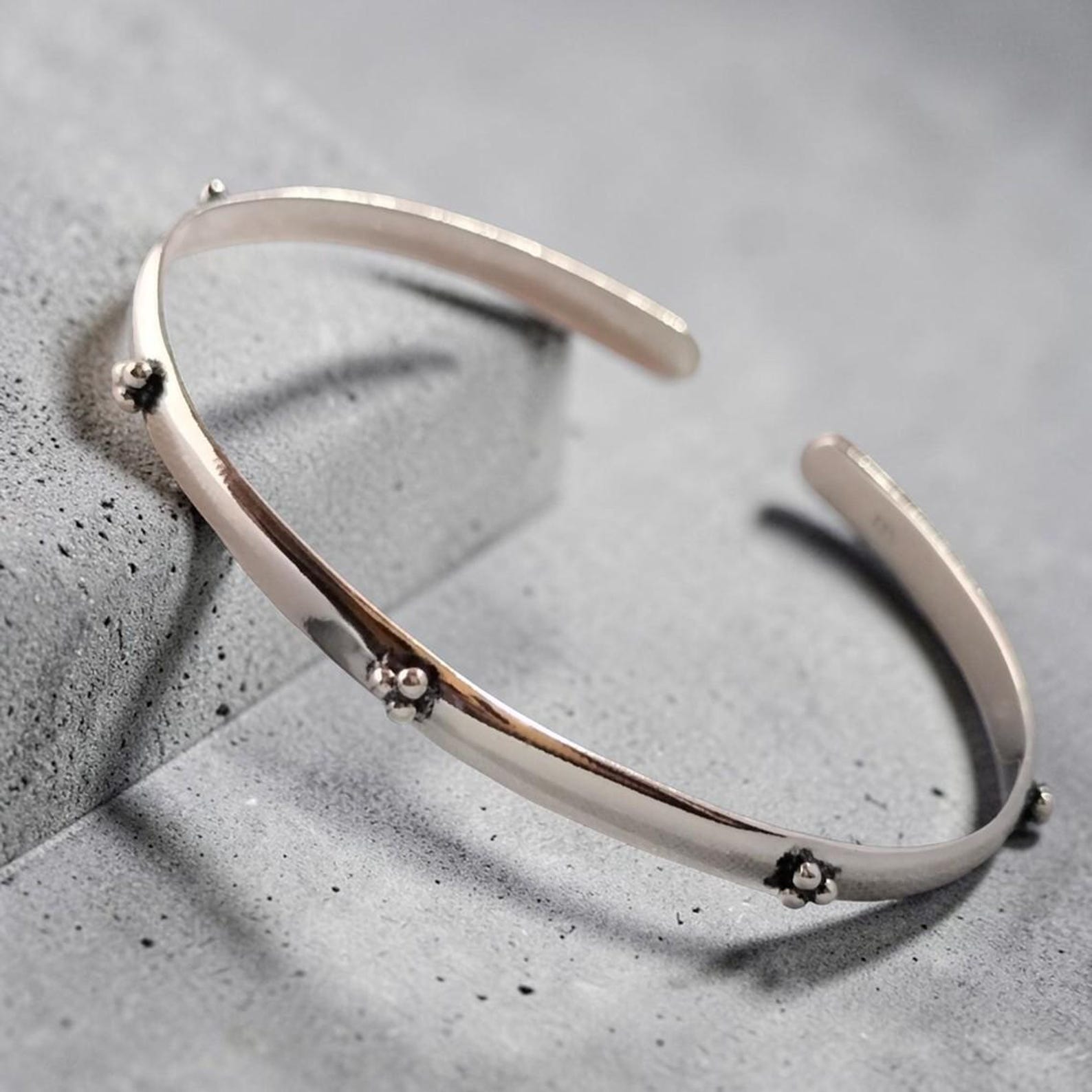 Silver Bangle Bracelet, Adjustable Open Cuff Design for Everyday Wear