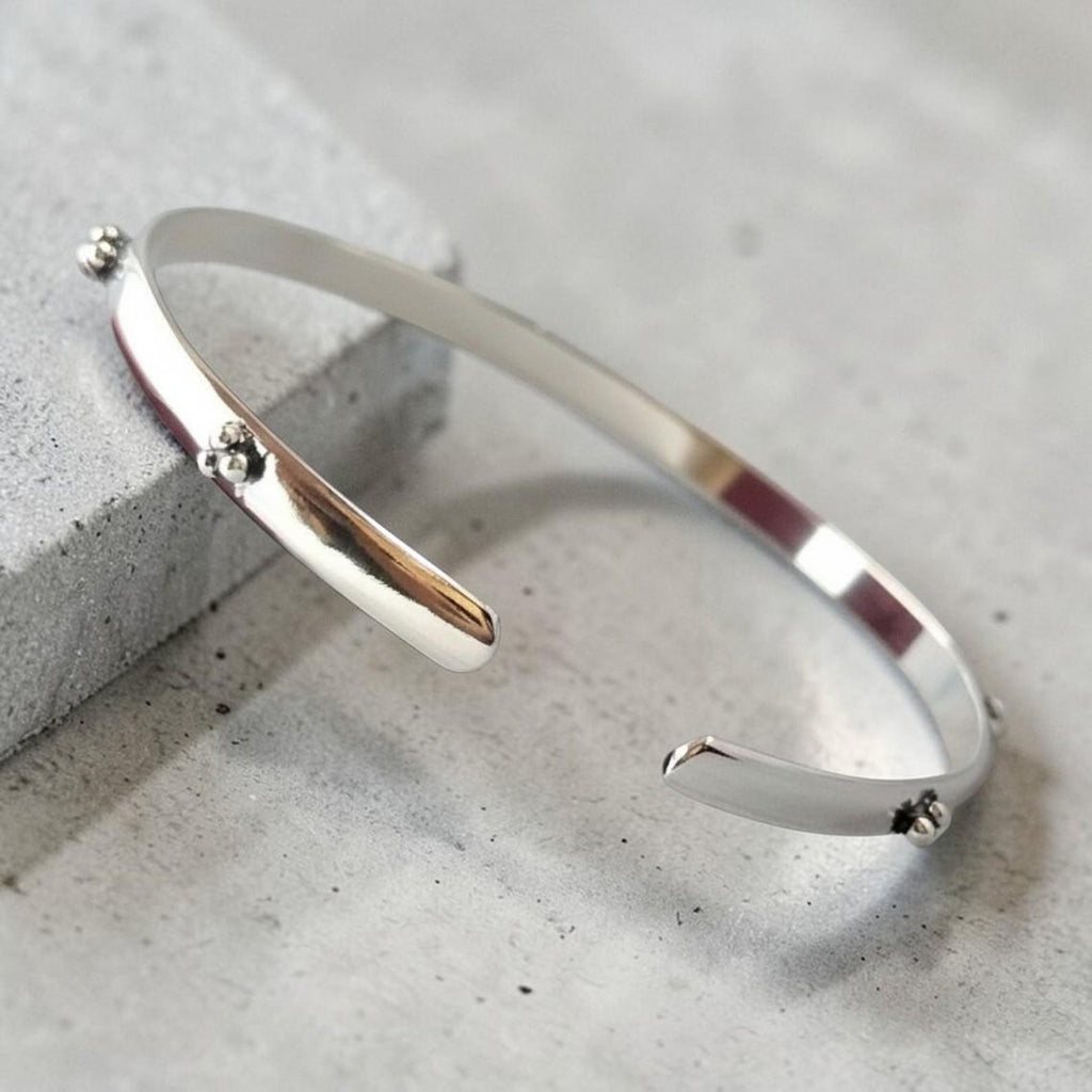Silver Bangle Bracelet, Adjustable Open Cuff Design for Everyday Wear