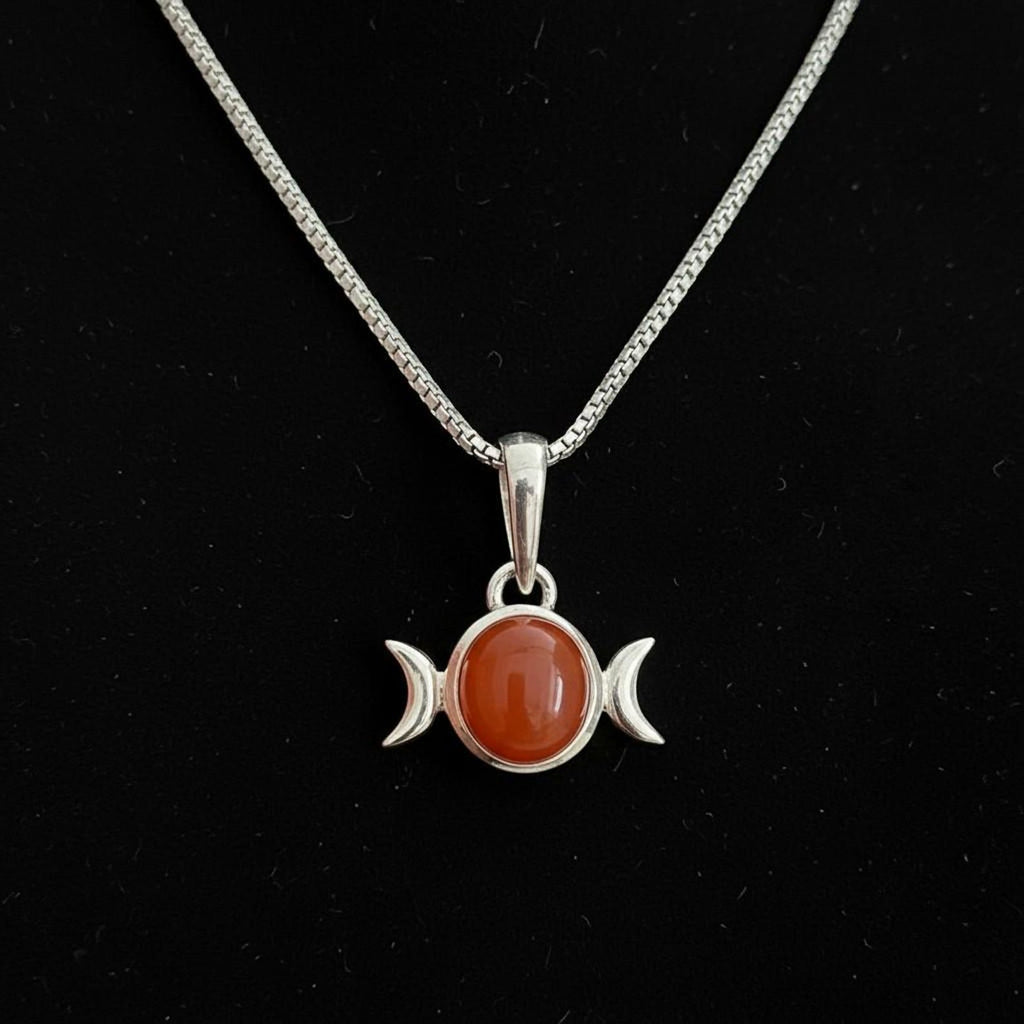Triple Moon Necklace, Sterling Silver Pendant with Natural Gemstone