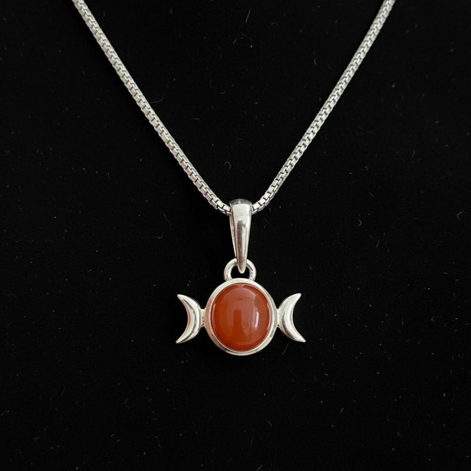 Triple Moon Necklace, Sterling Silver Pendant with Natural Gemstone