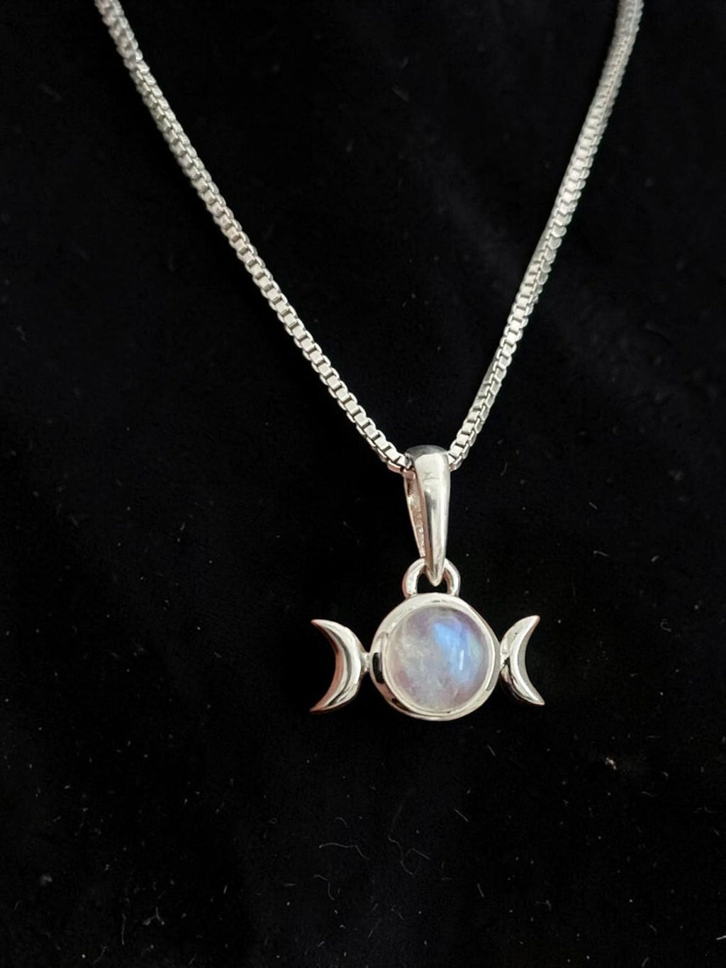 Triple Moon Necklace, Sterling Silver Pendant with Natural Gemstone