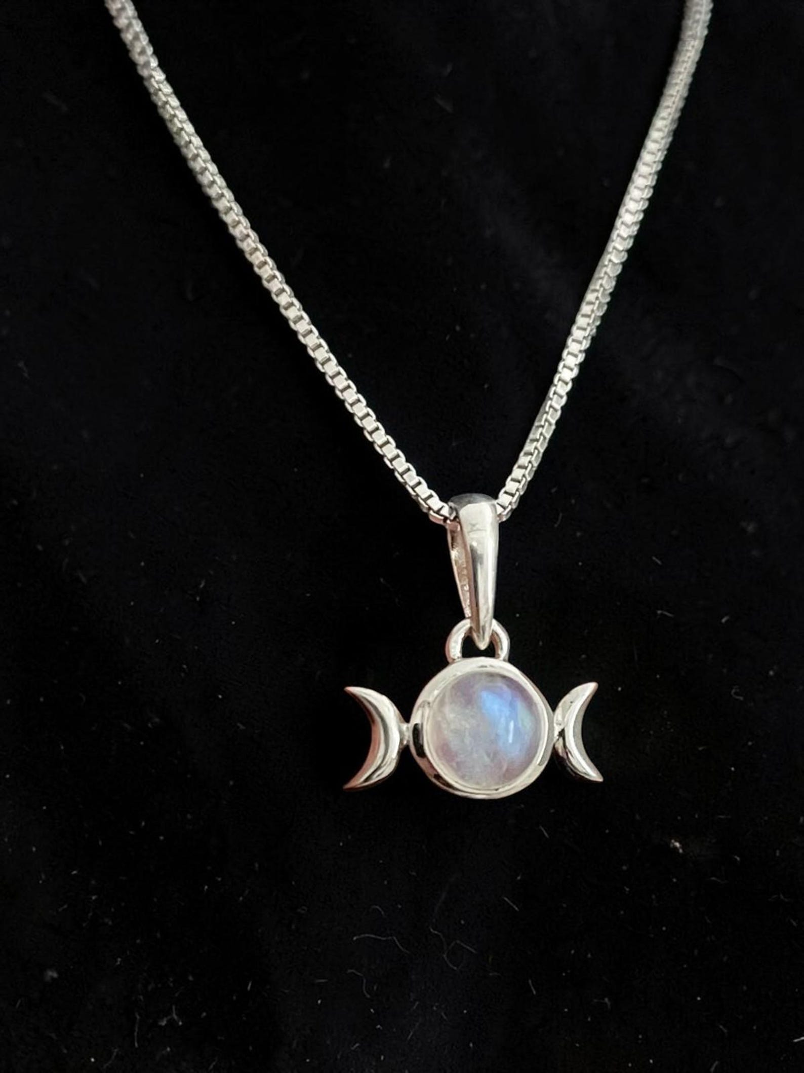 Triple Moon Necklace, Sterling Silver Pendant with Natural Gemstone