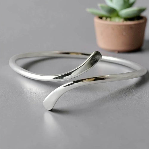 925 Sterling Silver Open Cuff Bangle – Minimalist Modern Bracelet for Women