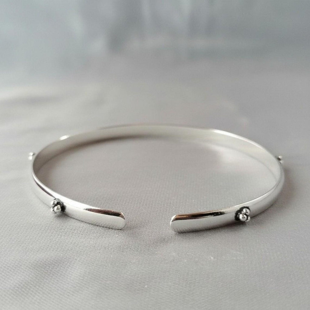 Silver Bangle Bracelet, Adjustable Open Cuff Design for Everyday Wear
