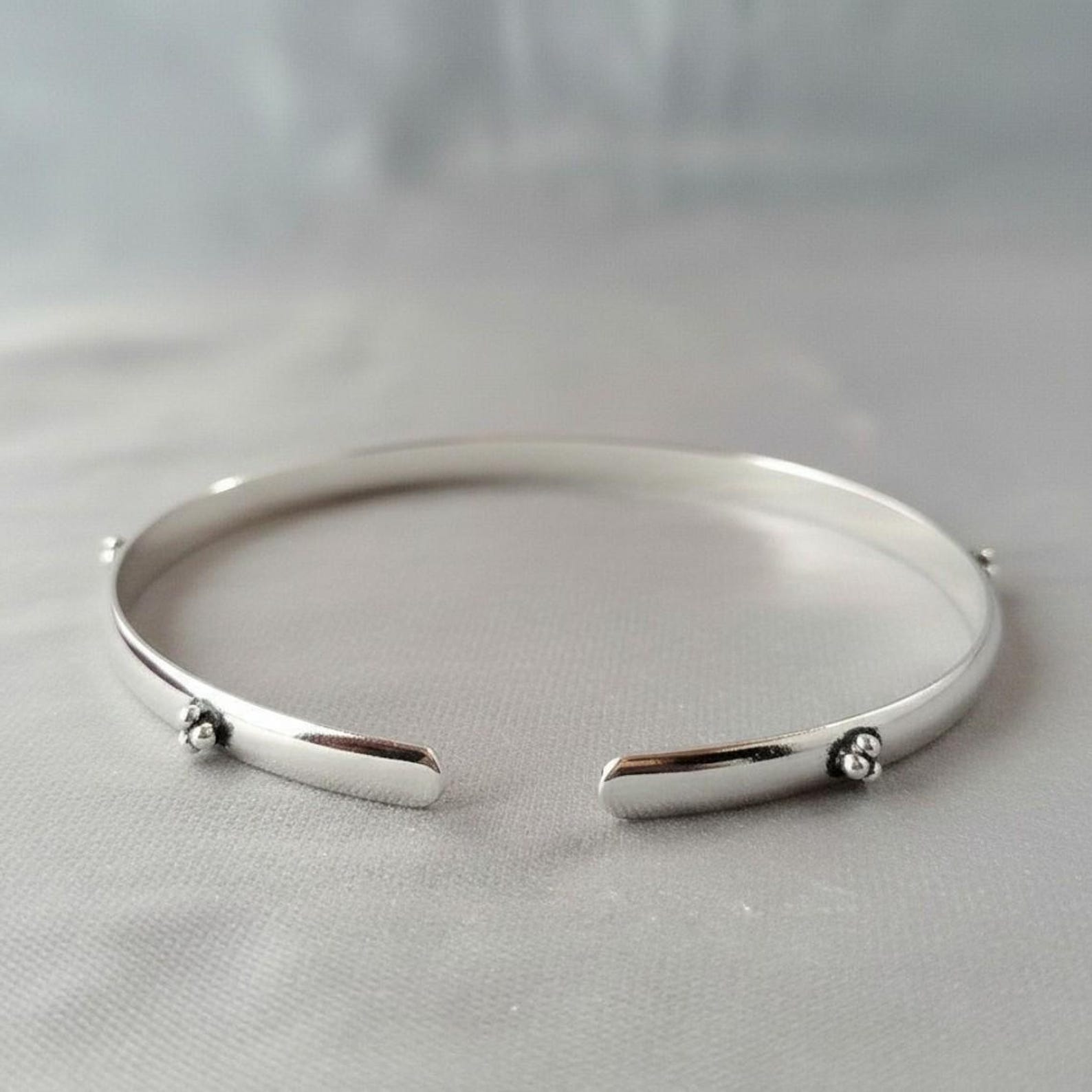 Silver Bangle Bracelet, Adjustable Open Cuff Design for Everyday Wear