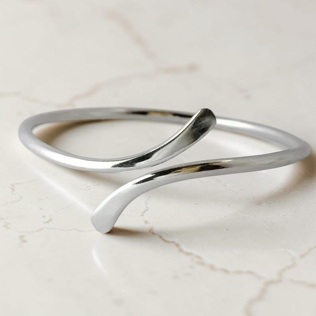 925 Sterling Silver Open Cuff Bangle – Minimalist Modern Bracelet for Women