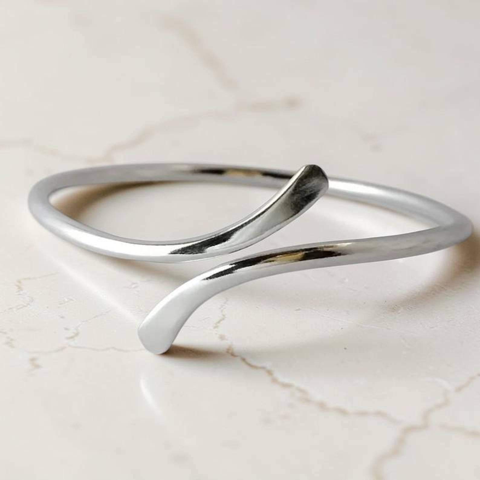 925 Sterling Silver Open Cuff Bangle – Minimalist Modern Bracelet for Women