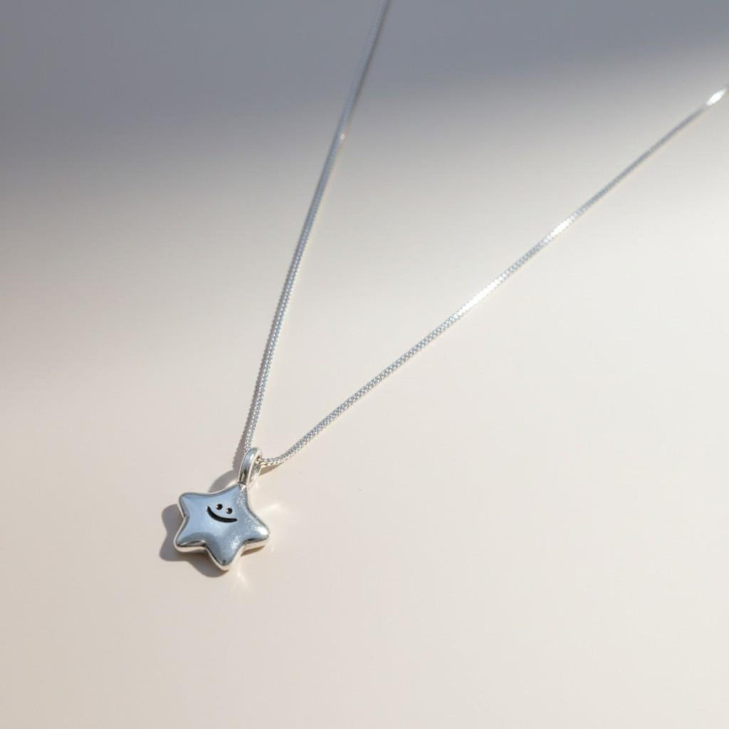 Sterling Silver Star Necklace | Dainty Smiley Pendant, Minimalist Everyday Jewelry