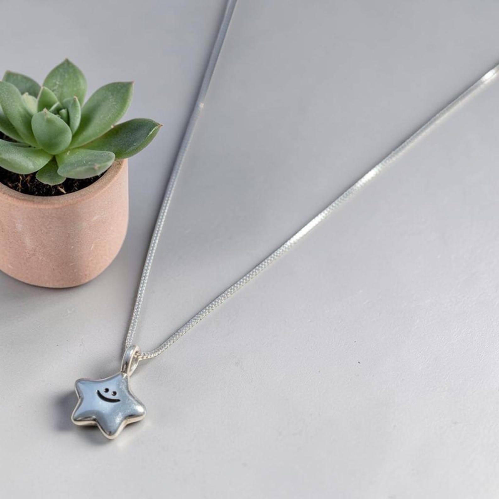 Sterling Silver Star Necklace | Dainty Smiley Pendant, Minimalist Everyday Jewelry