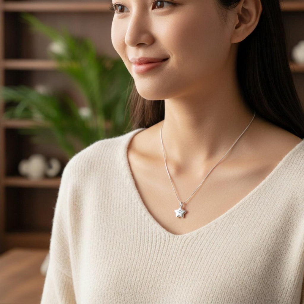 Sterling Silver Star Necklace | Dainty Smiley Pendant, Minimalist Everyday Jewelry