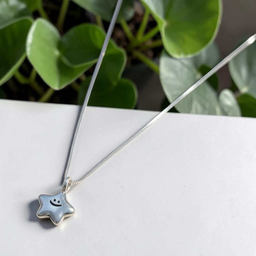 Sterling Silver Star Necklace | Dainty Smiley Pendant, Minimalist Everyday Jewelry